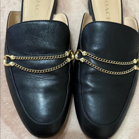 Coach Black Leather Mules with Gold Chain - Picture 5 of 5